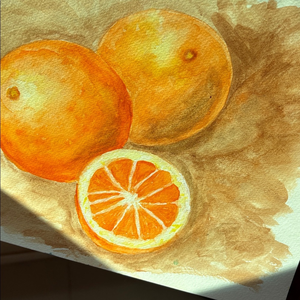 Hand-Painted Orange Watercolor Fruit Painting - Vibrant Orange Still Life - Picture 4 of 7